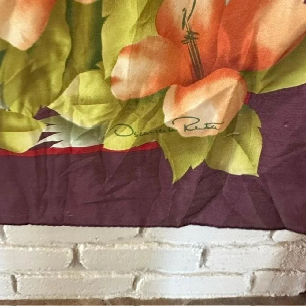 Vintage Oscar de la‎ Renta Silk Scarf Tropical Hibiscus Aubergine 31in Square